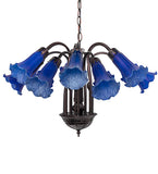 24"W Blue Tiffany Pond Lily 12 Lt Chandelier
