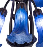 24"W Blue Tiffany Pond Lily 12 Lt Chandelier