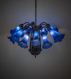 24"W Blue Tiffany Pond Lily 12 Lt Chandelier