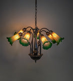 24"W Amber/Green Pond Lily Tiffany Pond Lily 7 Lt Chandelier