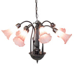 24"W Pink Tiffany Pond Lily 7 Lt Chandelier