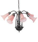 24"W Pink Tiffany Pond Lily 7 Lt Chandelier