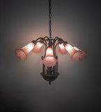24"W Pink Tiffany Pond Lily 7 Lt Chandelier