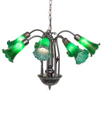 24"W Green Tiffany Pond Lily 7 Lt Chandelier