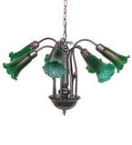 24"W Green Tiffany Pond Lily 7 Lt Chandelier