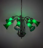 24"W Green Tiffany Pond Lily 7 Lt Chandelier