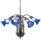 24"W Blue Tiffany Pond Lily 7 Lt Chandelier
