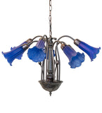 24"W Blue Tiffany Pond Lily 7 Lt Chandelier