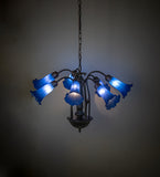 24"W Blue Tiffany Pond Lily 7 Lt Chandelier