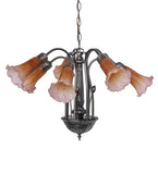 24"W Amber/Purple Tiffany Pond Lily 7 Lt Chandelier