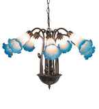 24"W Pink/Blue Tiffany Pond Lily 7 Lt Chandelier