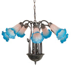 24"W Pink/Blue Tiffany Pond Lily 7 Lt Chandelier