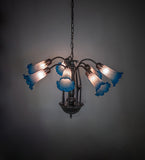 24"W Pink/Blue Tiffany Pond Lily 7 Lt Chandelier