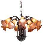 24"W Amber Tiffany Pond Lily 12 Lt Chandelier