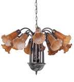 24"W Amber Tiffany Pond Lily 12 Lt Chandelier