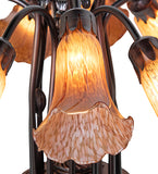 24"W Amber Tiffany Pond Lily 12 Lt Chandelier