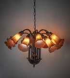24"W Amber Tiffany Pond Lily 12 Lt Chandelier