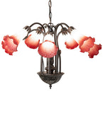 24"W Pink/White Tiffany Pond Lily 7 Lt Chandelier