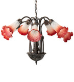 24"W Pink/White Tiffany Pond Lily 7 Lt Chandelier