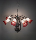24"W Pink/White Tiffany Pond Lily 7 Lt Chandelier