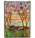 29"W X 40"H Tiffany Magnolia & Iris Floral Stained Glass Window