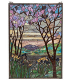 29"W X 40"H Tiffany Magnolia & Iris Floral Stained Glass Window