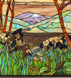 29"W X 40"H Tiffany Magnolia & Iris Floral Stained Glass Window