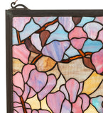 29"W X 40"H Tiffany Magnolia & Iris Floral Stained Glass Window