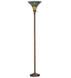 73"H Tiffany Jeweled Peacock Torchiere