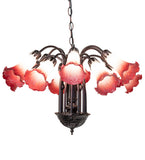 24"W Pink/White Tiffany Pond Lily 12 Lt Chandelier