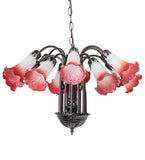 24"W Pink/White Tiffany Pond Lily 12 Lt Chandelier