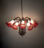 24"W Pink/White Tiffany Pond Lily 12 Lt Chandelier