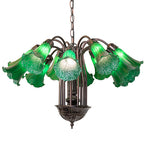 24"W Green Tiffany Pond Lily 12 Lt Chandelier