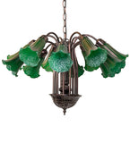 24"W Green Tiffany Pond Lily 12 Lt Chandelier