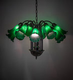 24"W Green Tiffany Pond Lily 12 Lt Chandelier