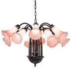 24"W Pink Tiffany Pond Lily 12Lt Chandelier