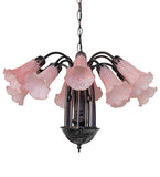 24"W Pink Tiffany Pond Lily 12Lt Chandelier
