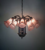 24"W Pink Tiffany Pond Lily 12Lt Chandelier