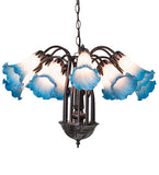 24"W Pink/Blue Tiffany Pond Lily 12 Lt Chandelier