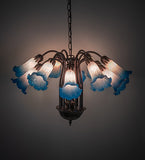 24"W Pink/Blue Tiffany Pond Lily 12 Lt Chandelier