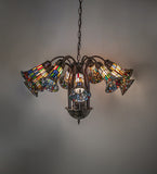 24"W Multicolored Stained Glass Pond Lily 12 Lt Chandelier