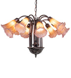 24"W Amber/Purple Tiffany Pond Lily 12 Lt Chandelier