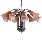 24"W Amber/Purple Tiffany Pond Lily 12 Lt Chandelier