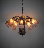 24"W Amber/Purple Tiffany Pond Lily 12 Lt Chandelier