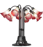 24"H Seafoam/Cranberry Tiffany Pond Lily 10 Lt Table Lamp