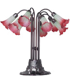 24"H Seafoam/Cranberry Tiffany Pond Lily 10 Lt Table Lamp