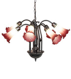 24"W Seafoam/Cranberry Tiffany Pond Lily 7 Lt Chandelier