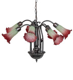 24"W Seafoam/Cranberry Tiffany Pond Lily 7 Lt Chandelier