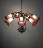24"W Seafoam/Cranberry Tiffany Pond Lily 7 Lt Chandelier