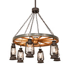 40"W Miners Lantern Wagon Wheel 6 Lt Chandelier